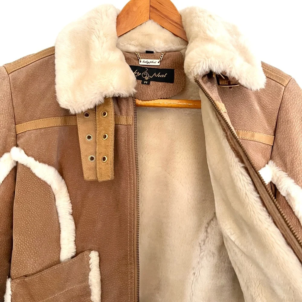 *SOLD* Vintage Y2K Leather Bomber Jacket w/ Faux Shearling … - Picture 2 of 13